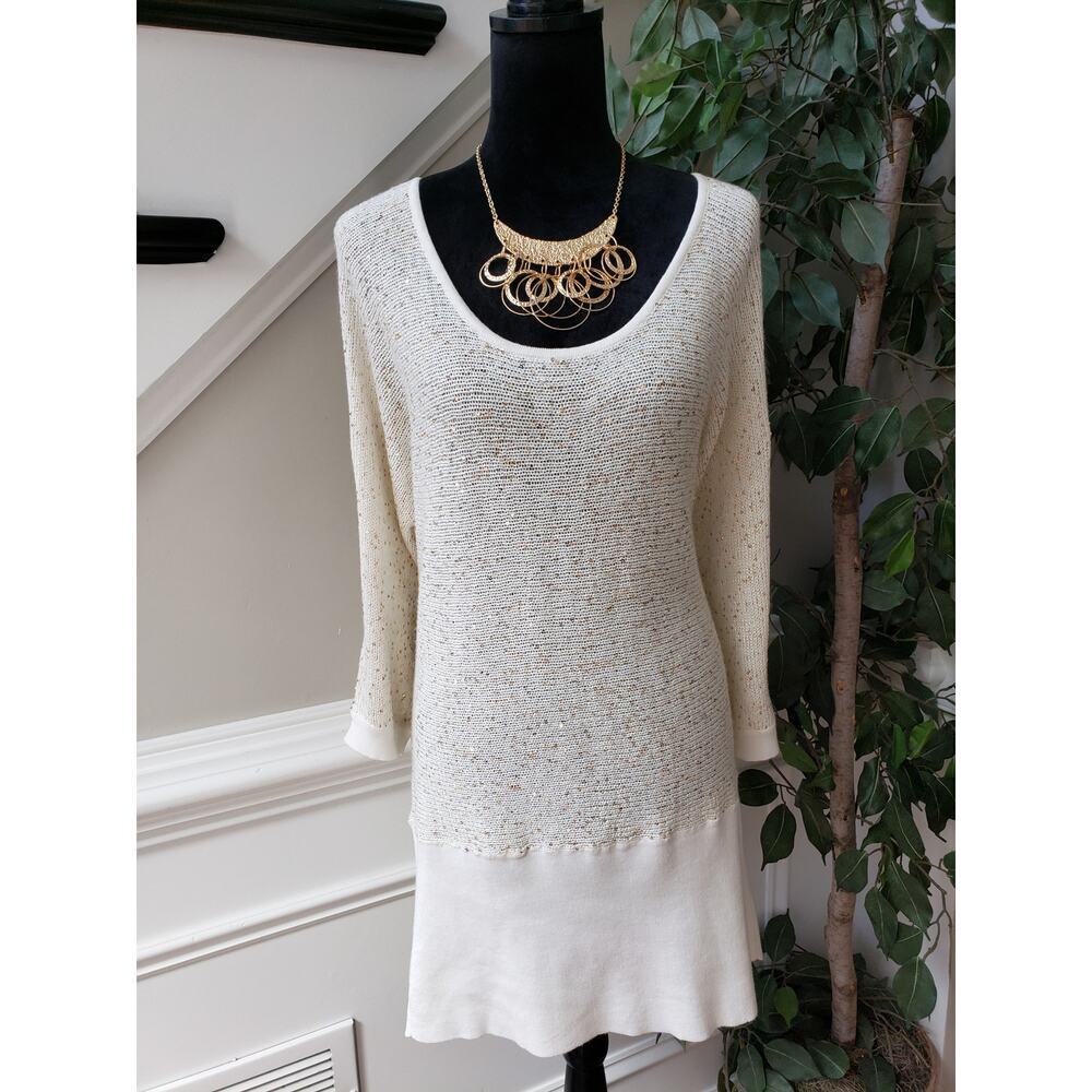 Ashley Stewart Tunic Sweater Women 18/20 White Sequin Open Knit Scoop Neck